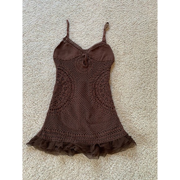 Free People Tops - Free People Brown Crochet Mini Tunic Dress